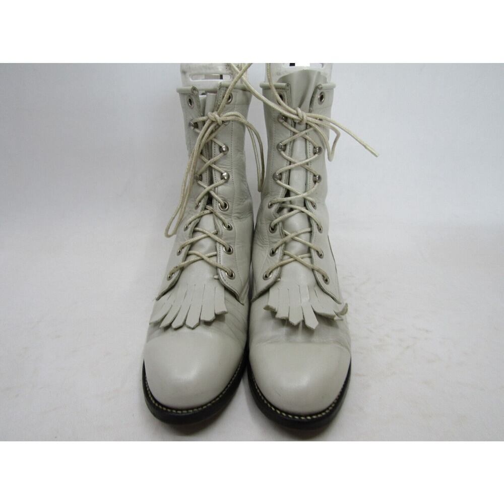 JUSTIN Womens Size 6 C Wide Width White Leather Laces Kilt Cowboy Western Boots - Picture 5 of 11